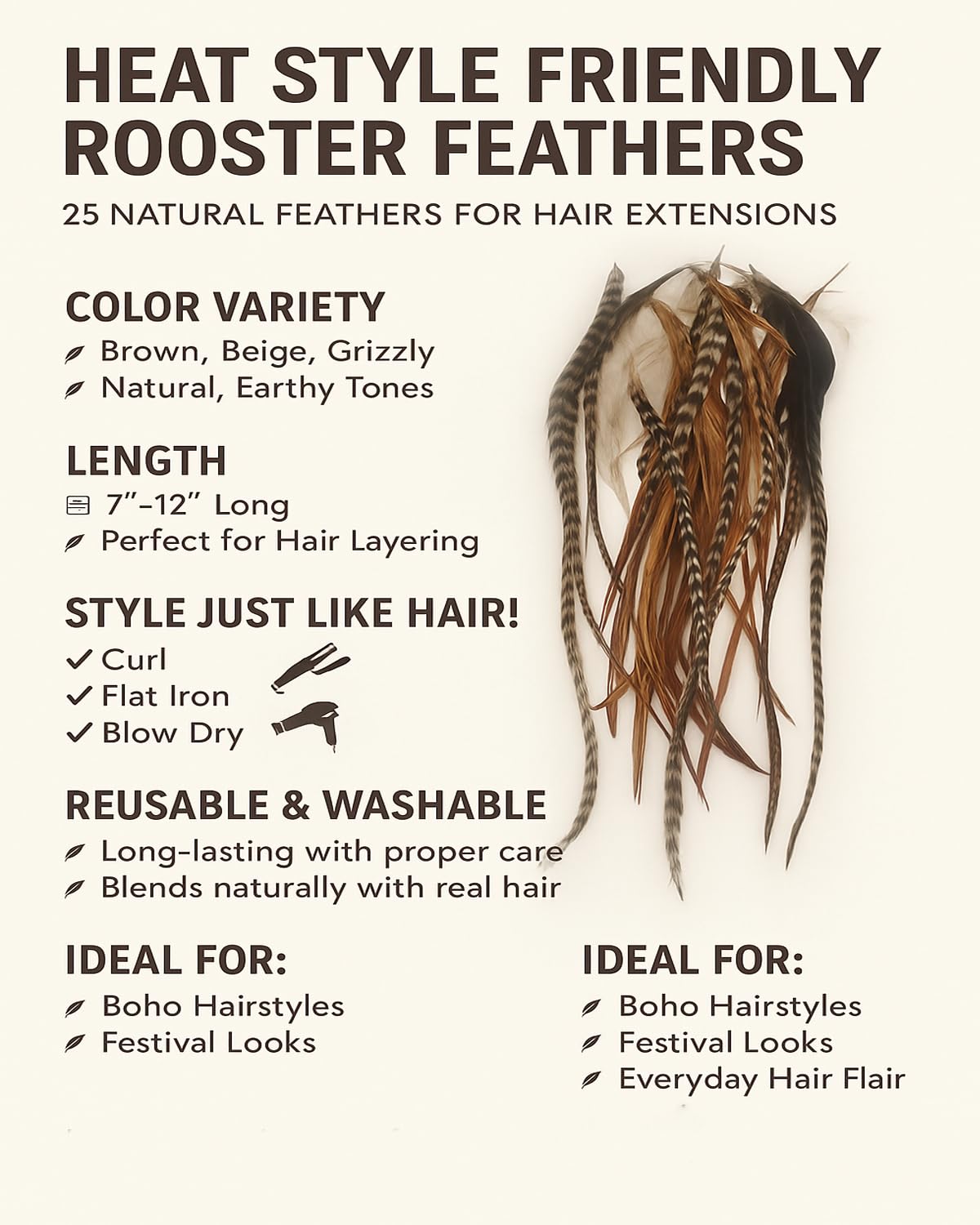 Long rooster feathers for professional hair styling