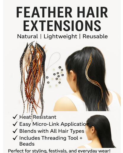 Heat resistant natural hair feathers in brown and beige