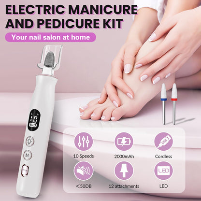 VFD portable nail file with digital display and attachment bits
