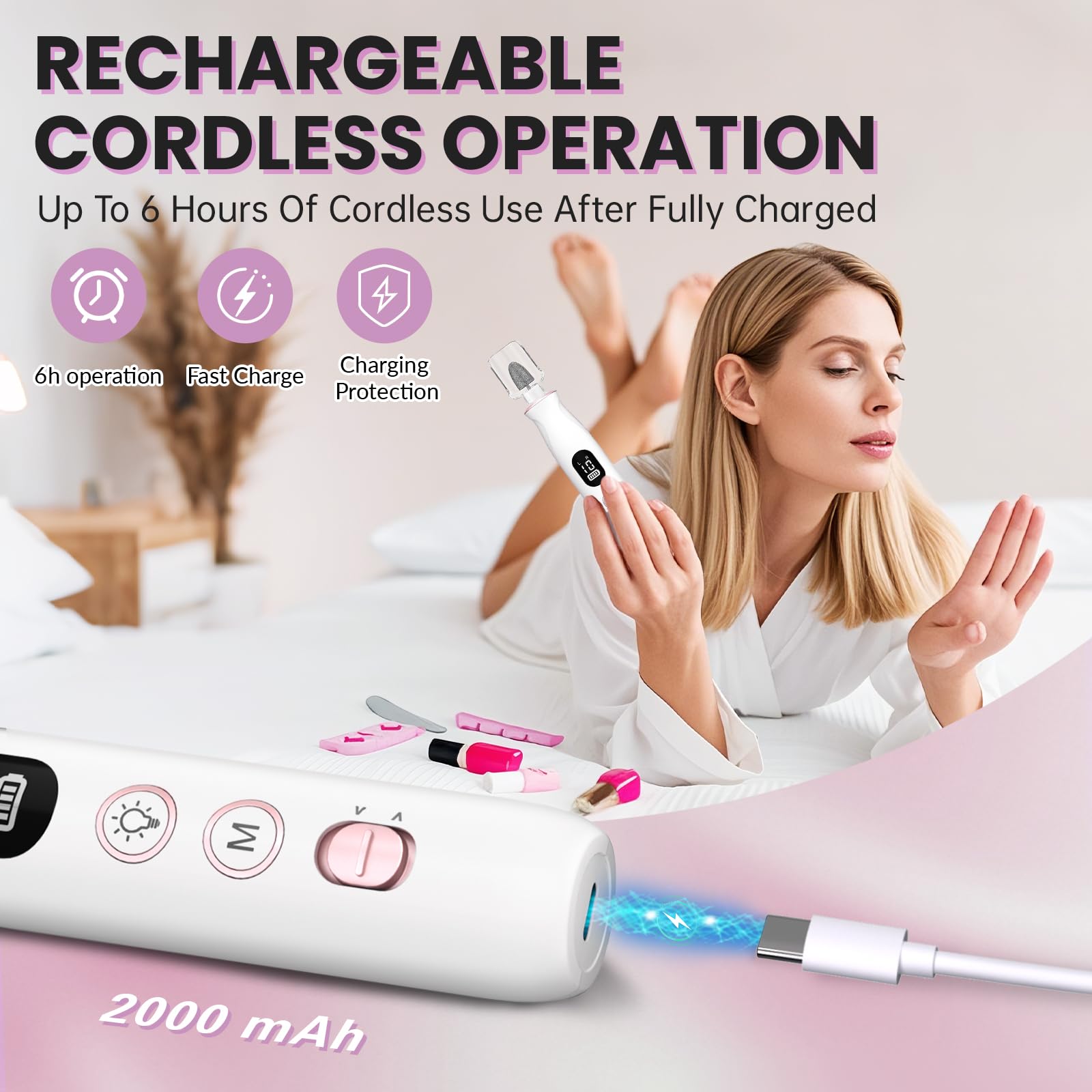 Handheld white electric nail drill machine for manicure