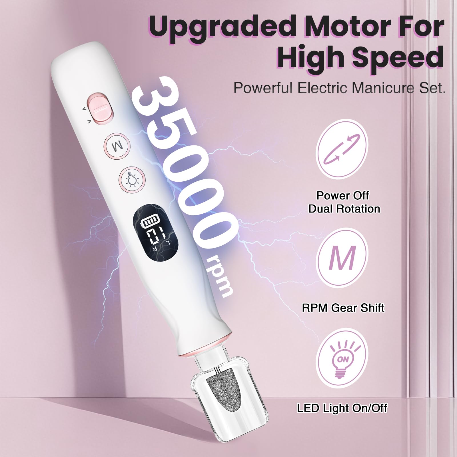 VFD 10-speed rechargeable nail drill kit components