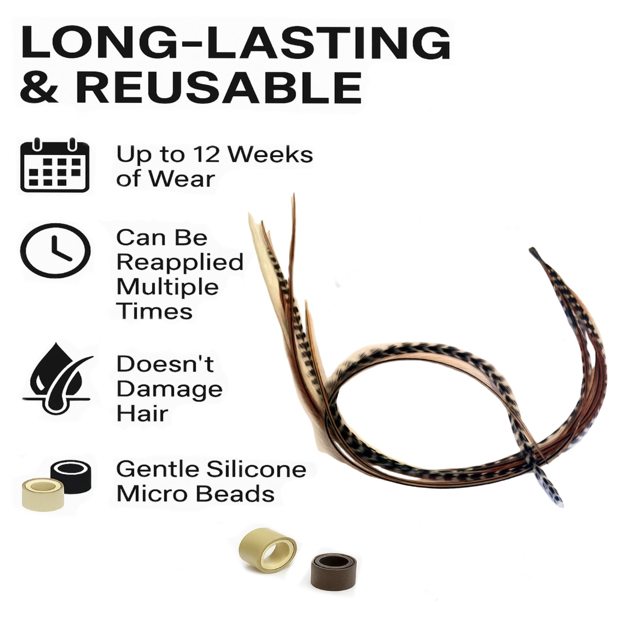 Hair extensions featuring natural grizzly and ginger feather patterns