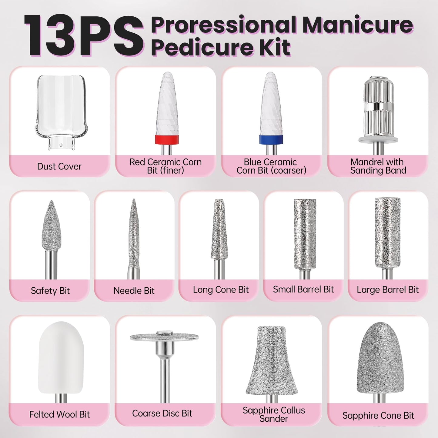Professional manicure and pedicure nail drill set in carrying case
