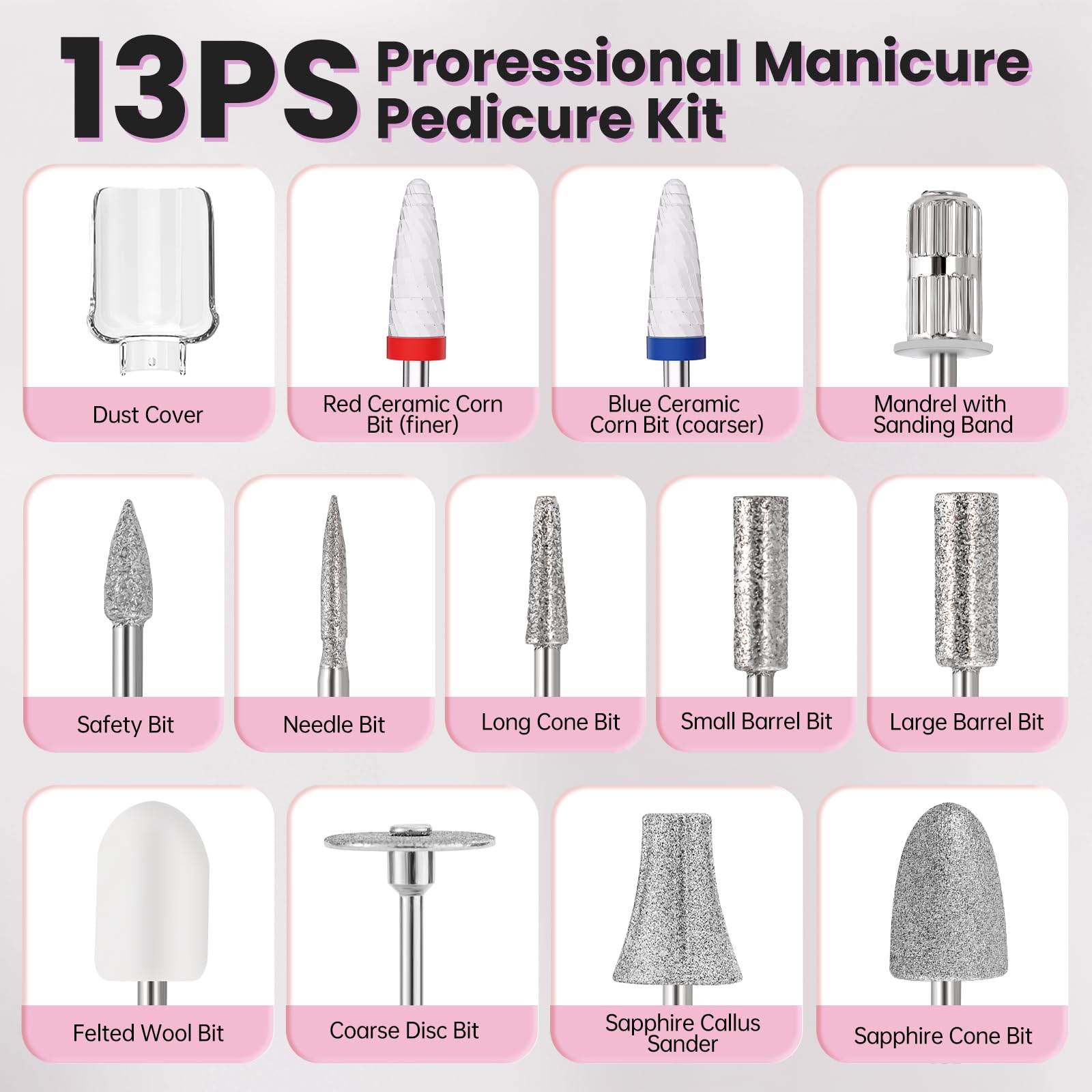 Professional manicure and pedicure nail drill set in carrying case