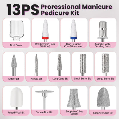 Professional manicure and pedicure nail drill set in carrying case