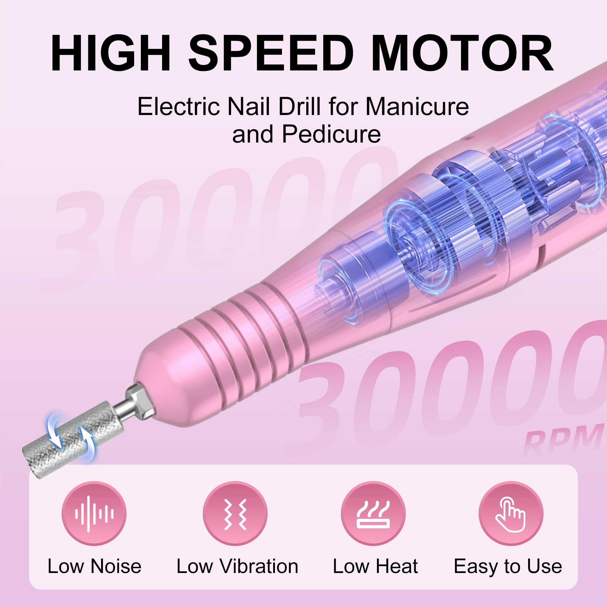 Pink cordless nail drill for acrylic and gel polish