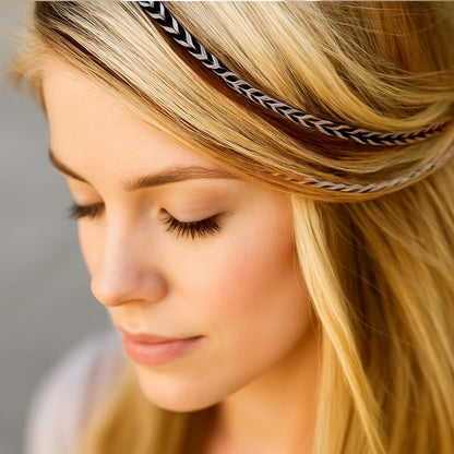 Styling demonstration of grizzly and ginger hair feathers