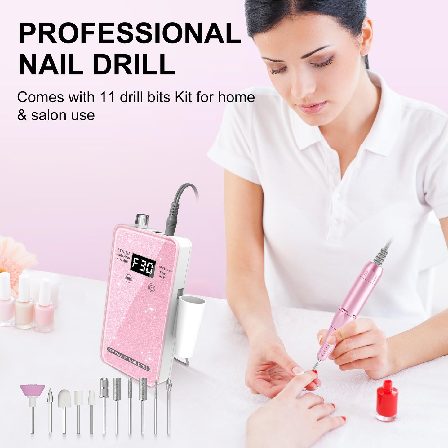 Side profile of Cosyglow cordless nail drill machine