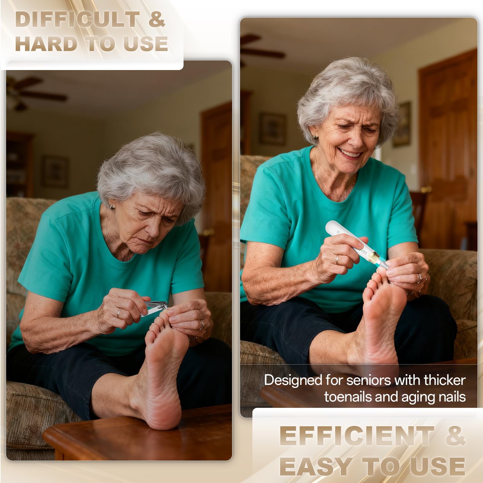 Cordless nail filer showing the ergonomic grip and LED light