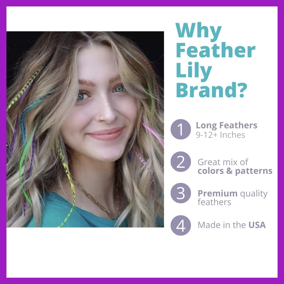 Model showing long authentic rooster feather hair extensions