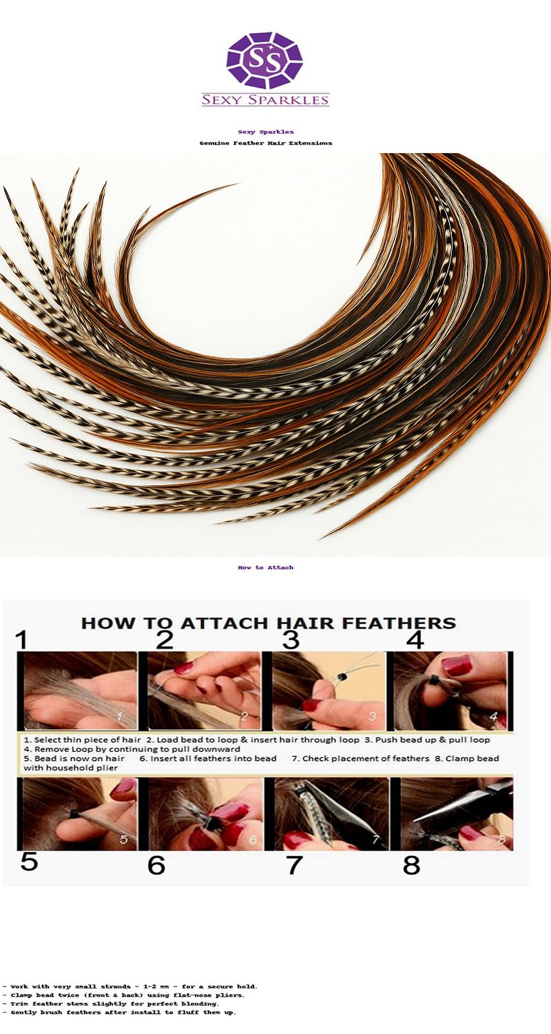 Close up of natural rooster feather hair extensions in dark brown