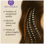 Model showing long natural feather hair extensions in dark brown