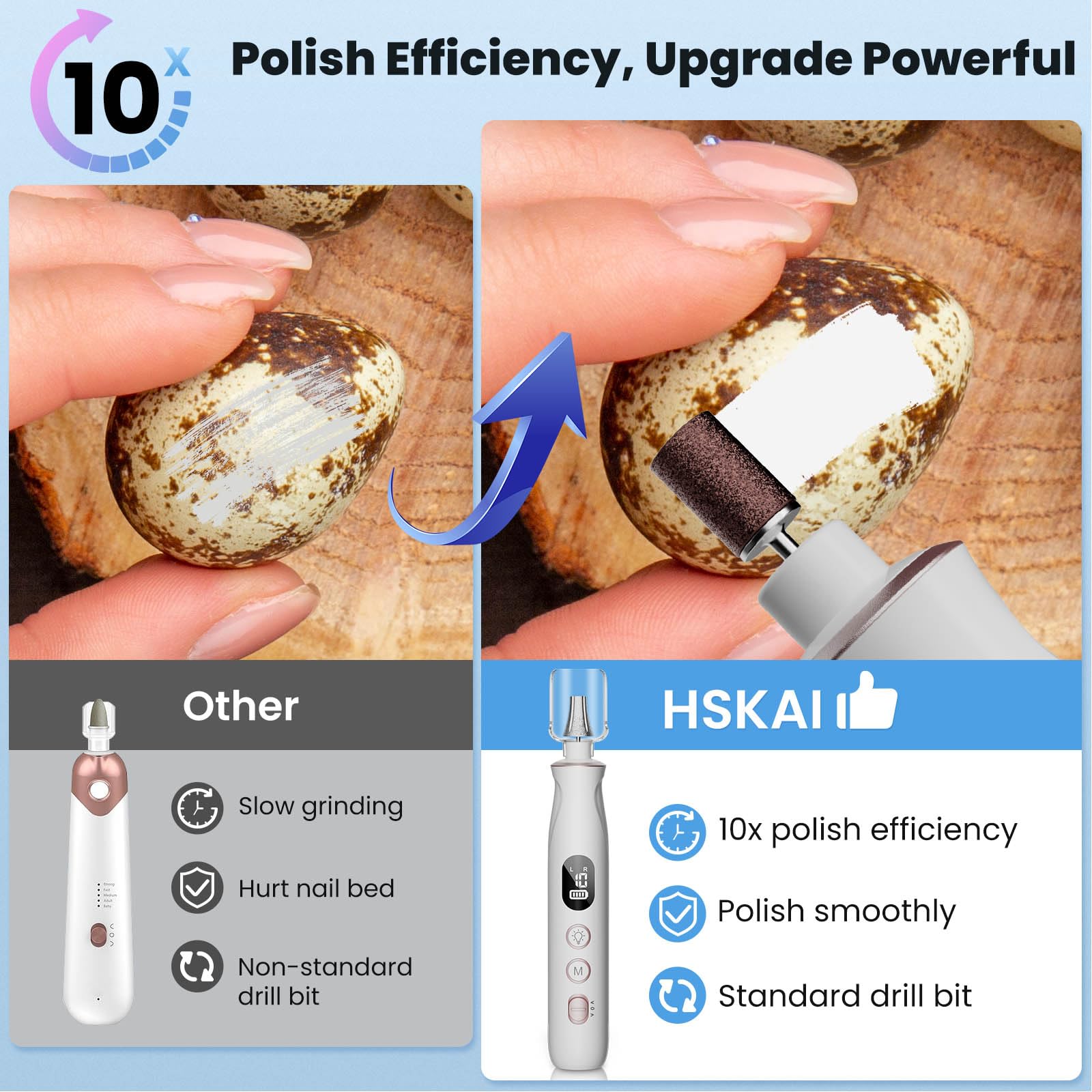 Hskai electric nail file with integrated lamp feature