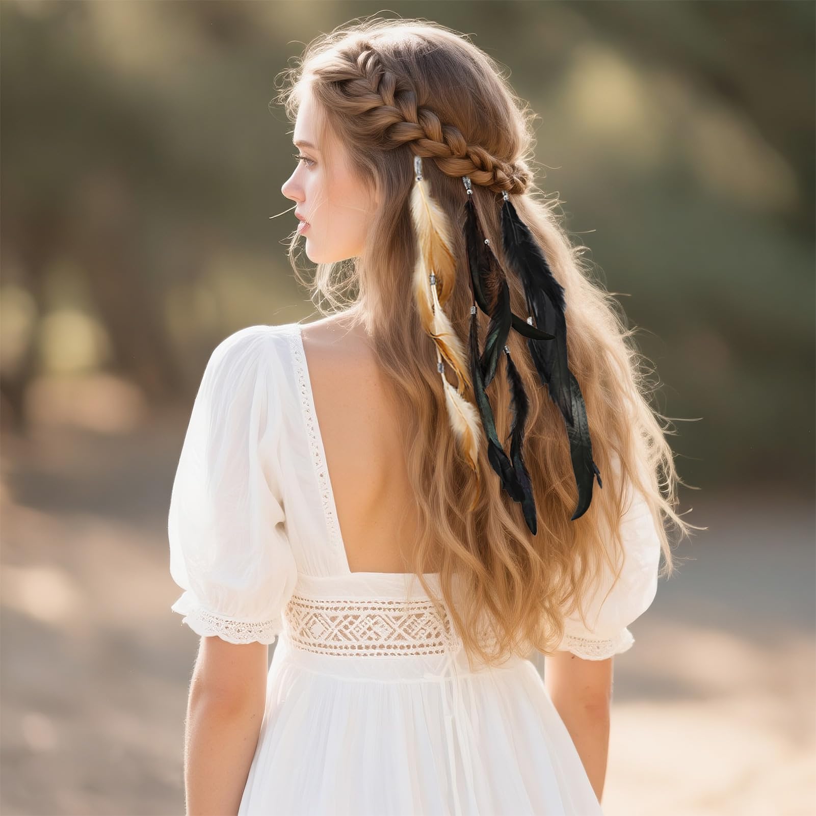 Detailed view of Geyoga clip-in hair feather accessory