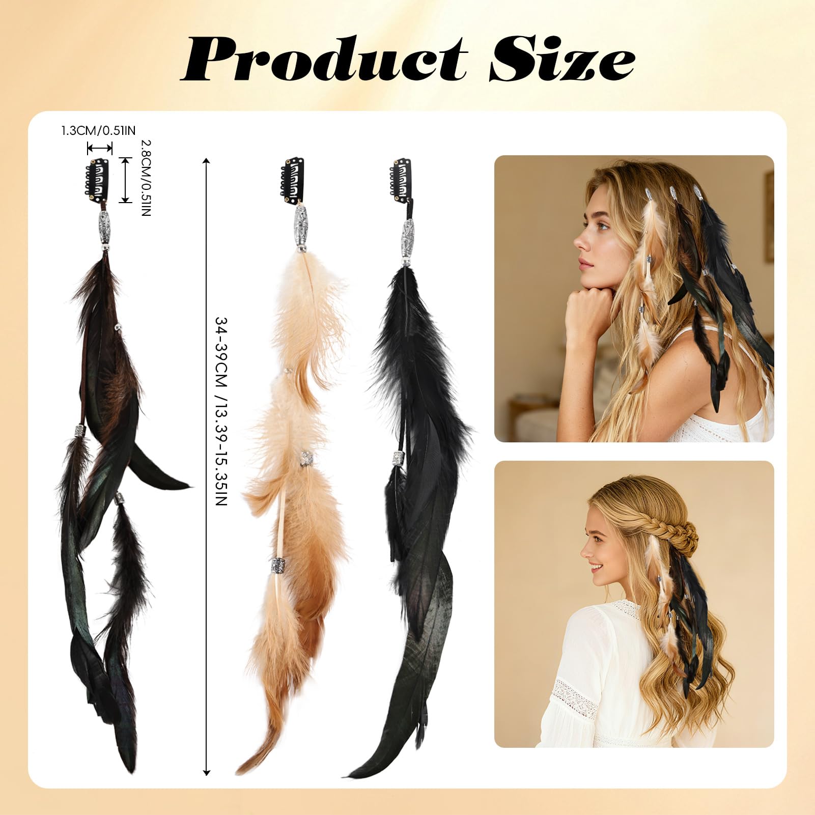 Brown and black feather hair extension clips for women