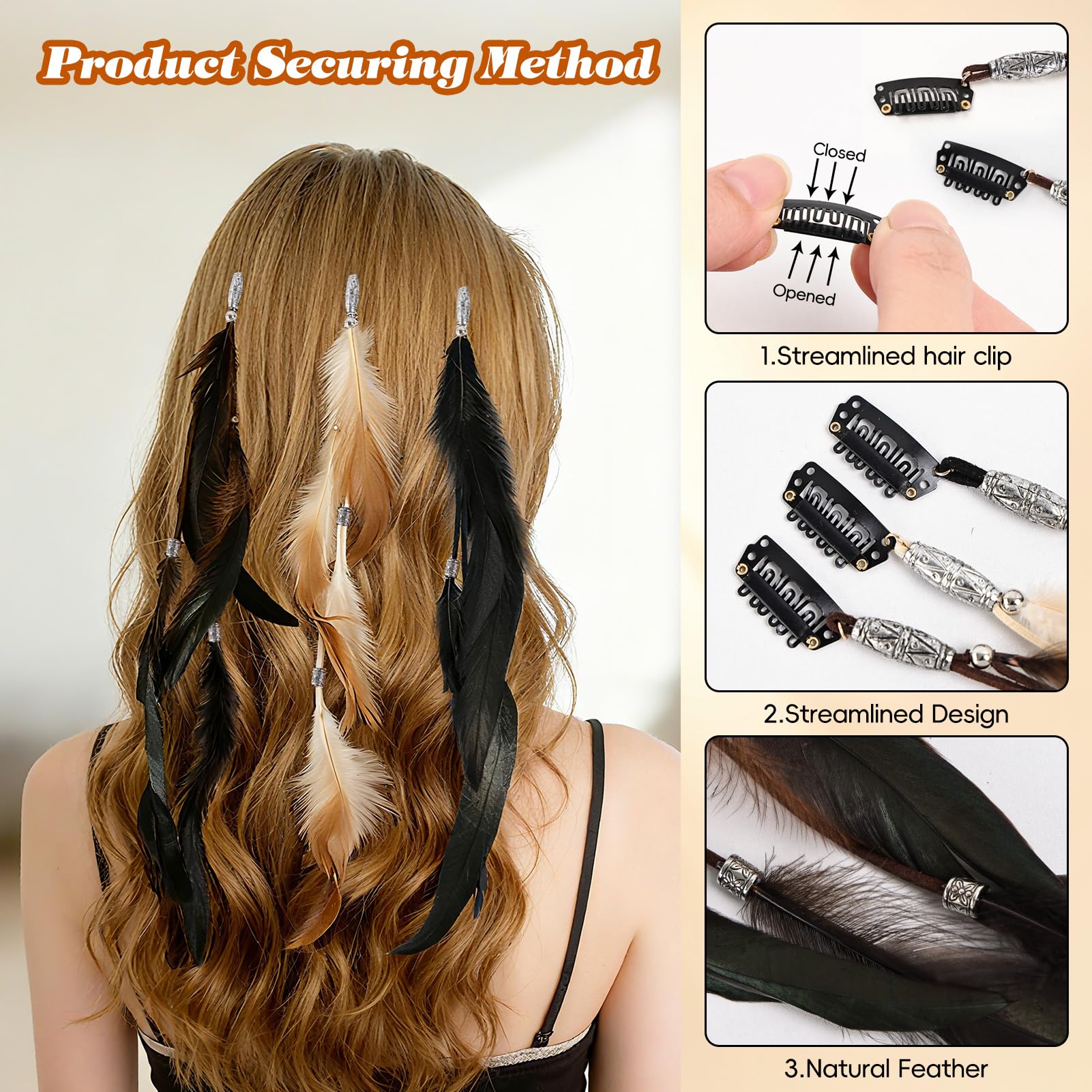 Close up of secure hair clip mechanism on feather extension