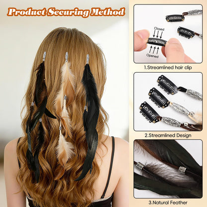 Close up of secure hair clip mechanism on feather extension
