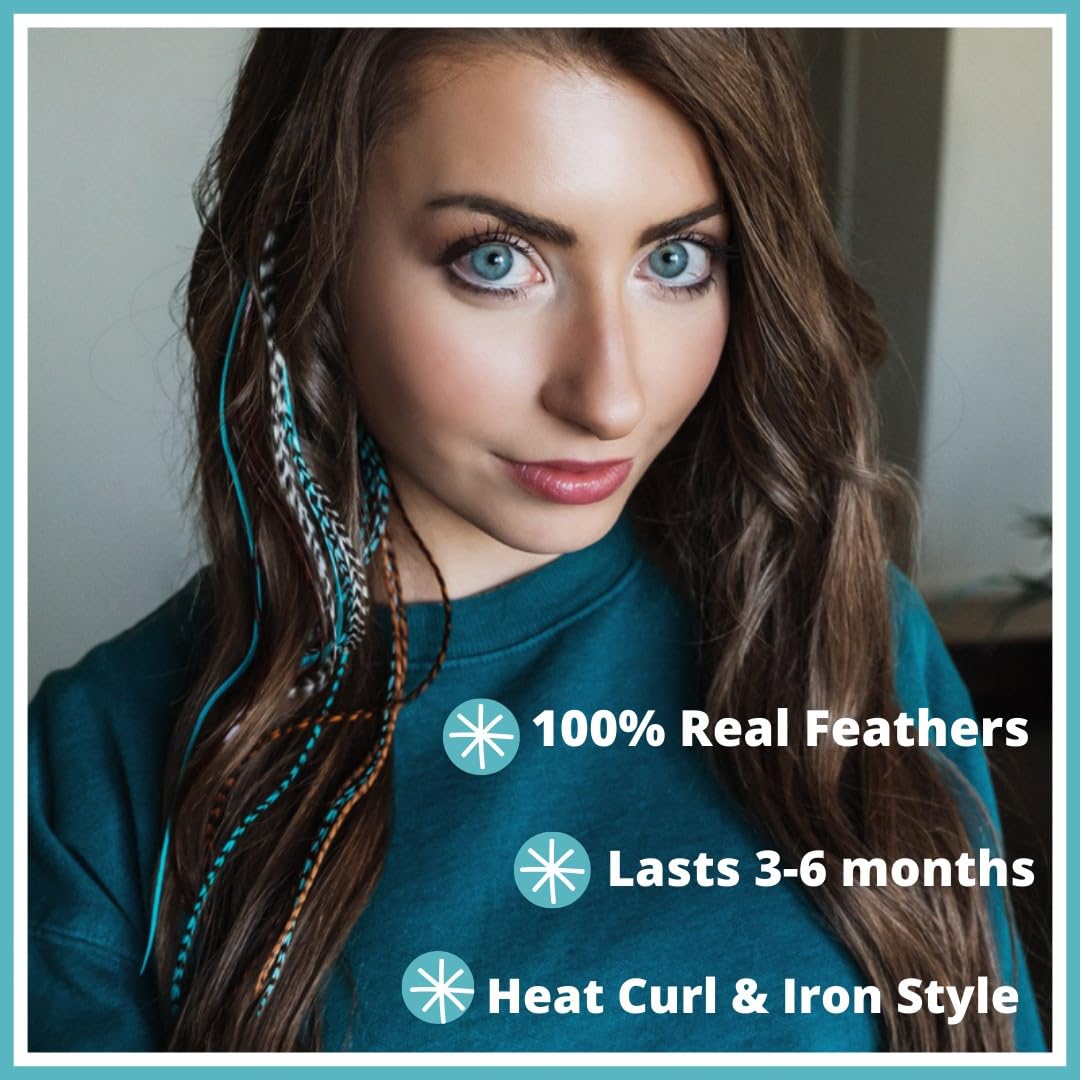 Long real rooster feathers for hair with application tools