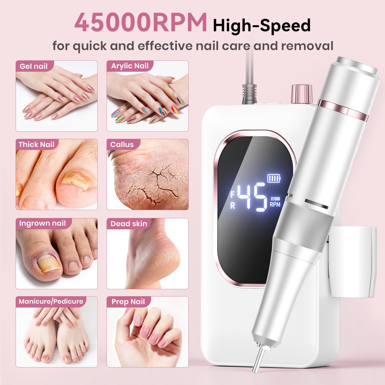 Handheld view of Hoxida cordless nail drill for gel removal