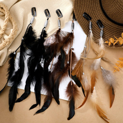 Assorted Geyoga colored feather hair clips in display
