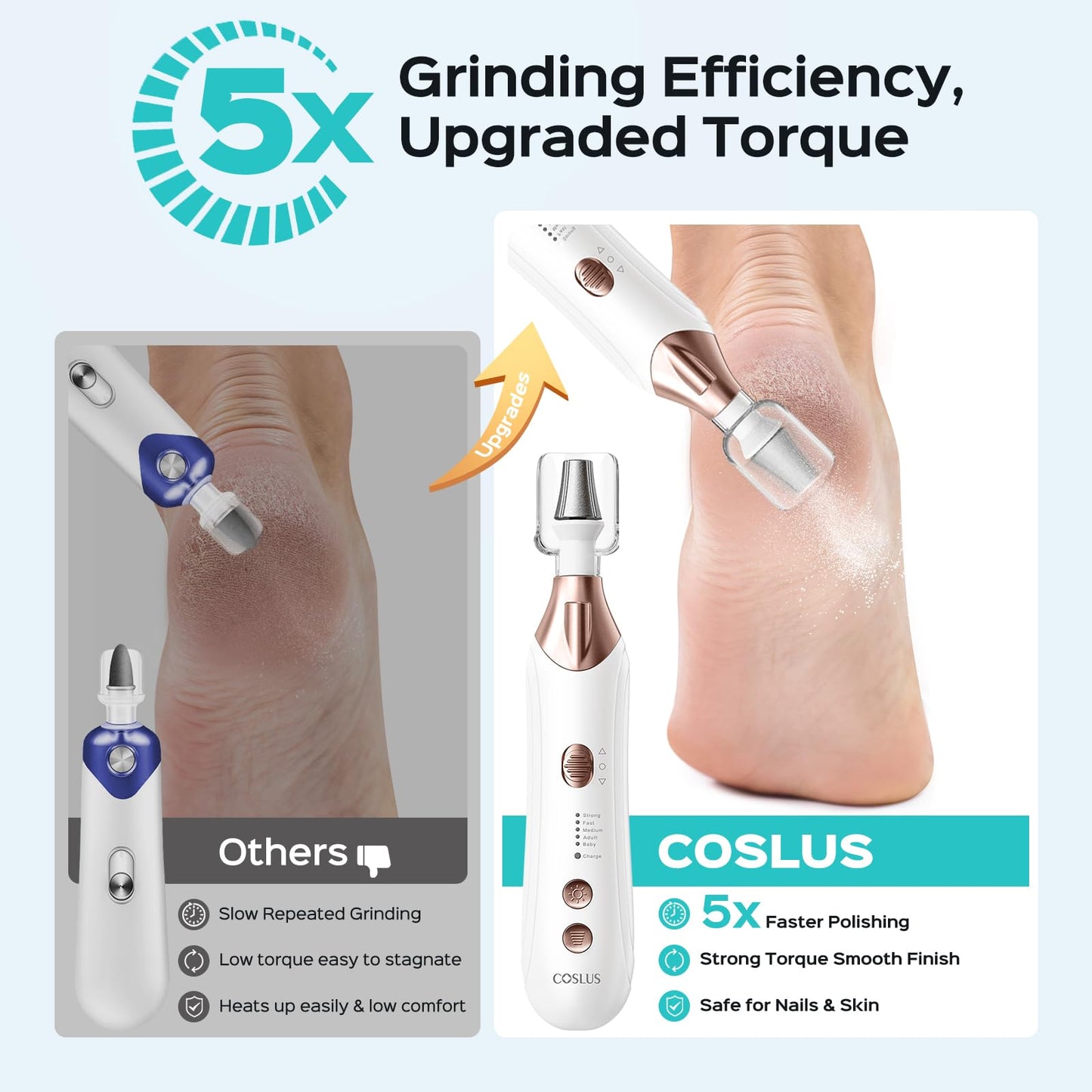 Coslus electric nail file showing 5 attachment heads