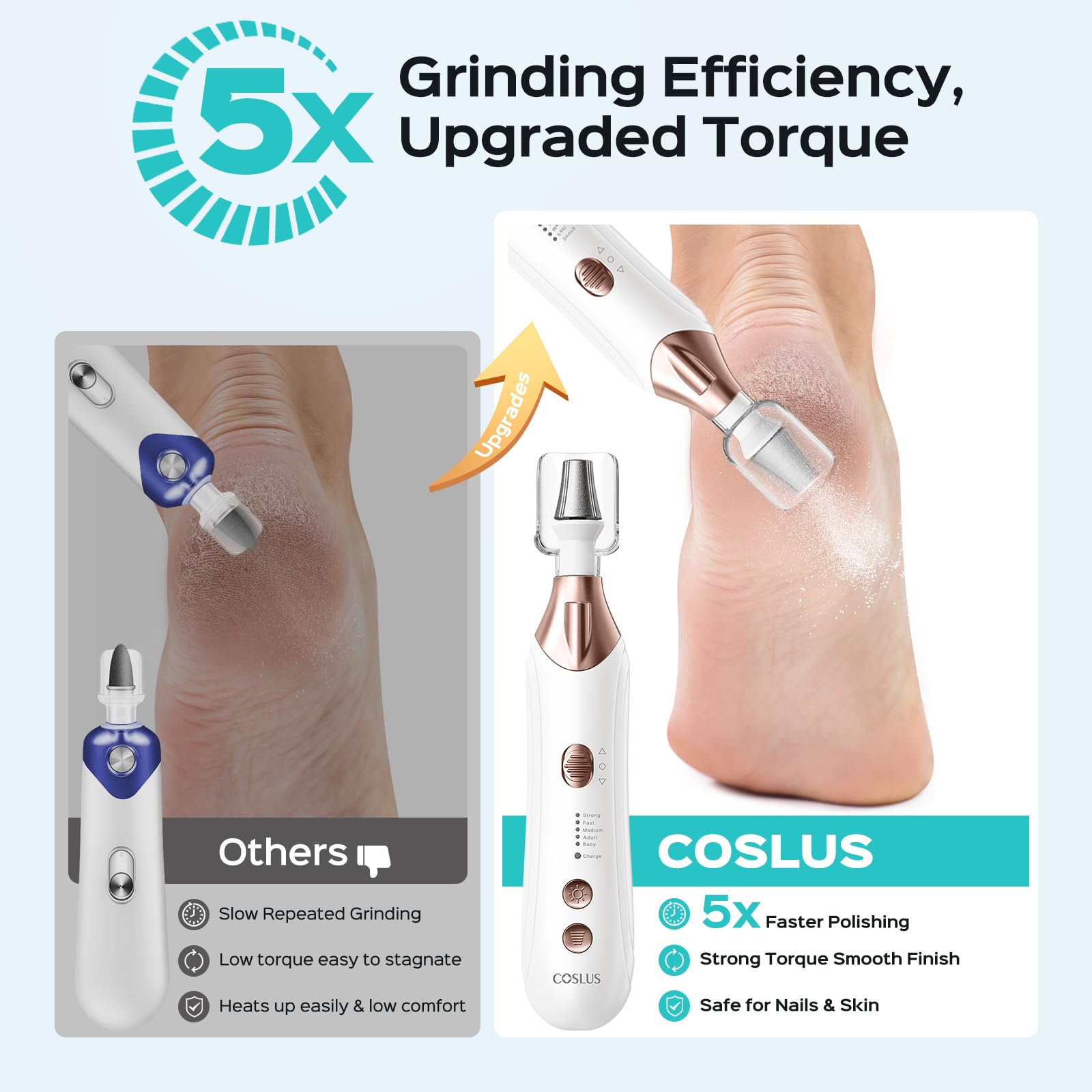 Coslus electric nail file showing 5 attachment heads