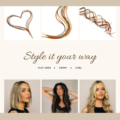 Model wearing boho style real feather hair extensions