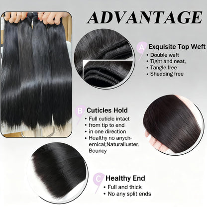 Thick natural black raw straight hair bundle showcasing thick and healthy ends