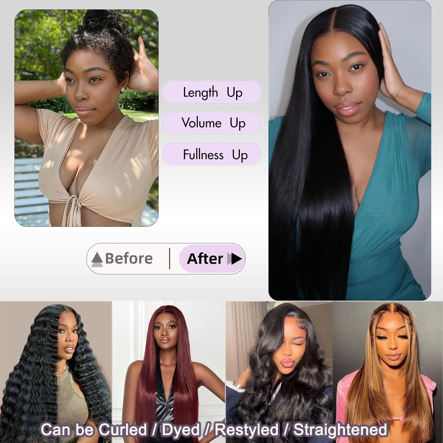 Multi-length human hair extensions set in sixteen eighteen twenty twenty two inches