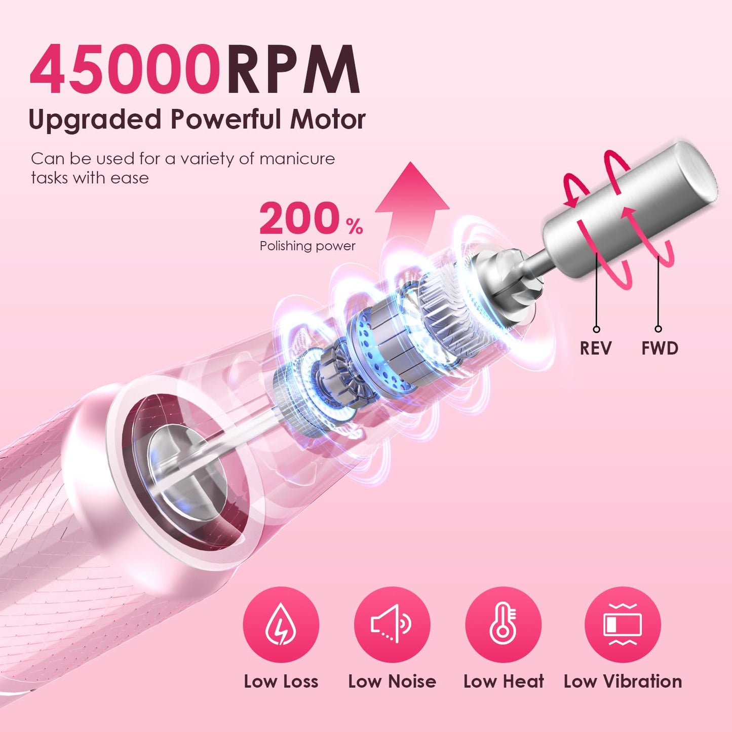 Helivive pink portable nail file machine close up