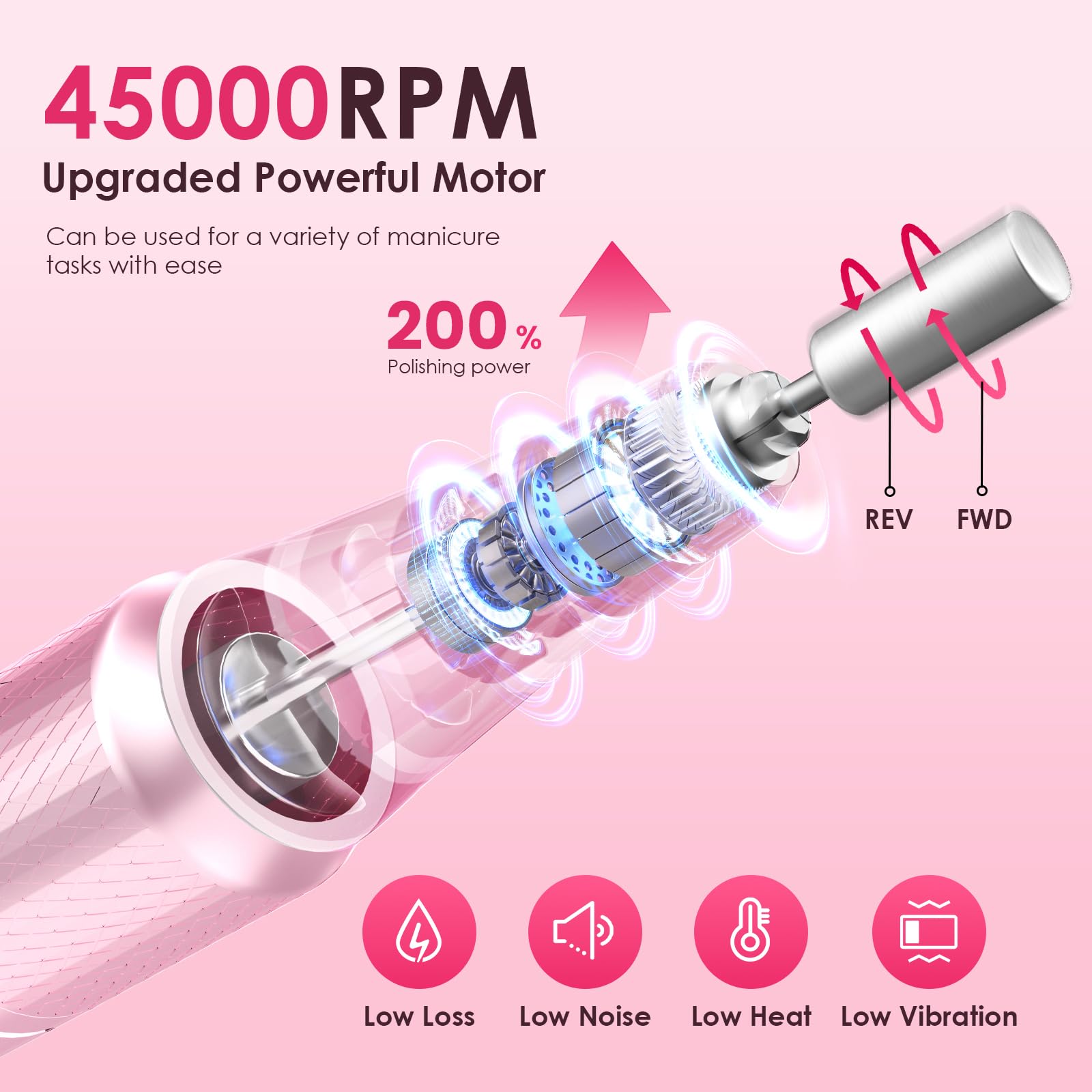 Helivive pink portable nail file machine close up