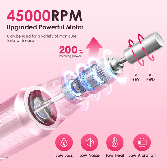 Helivive pink portable nail file machine close up