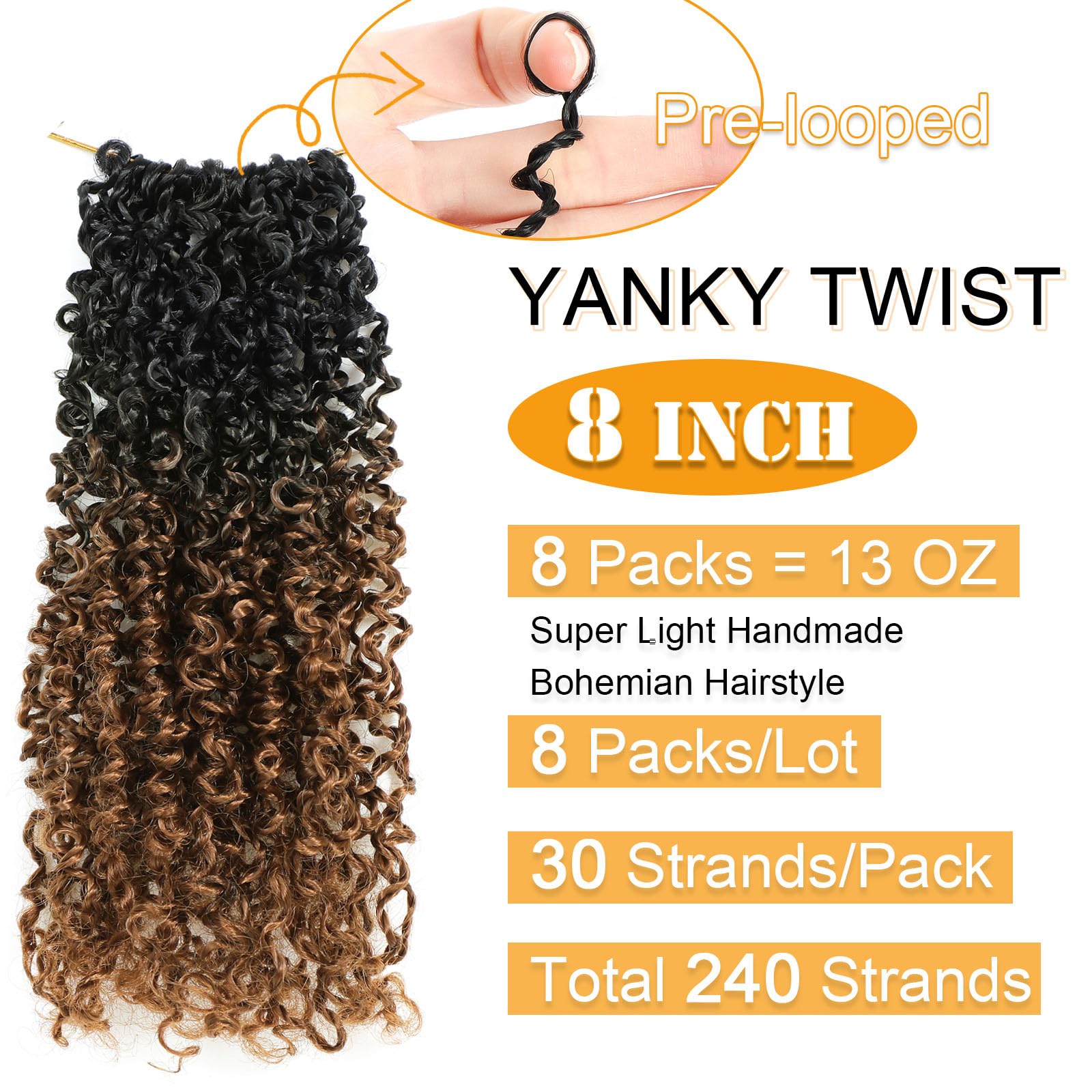 Pre looped Yankee twist synthetic hair close up of the secure loop design.
