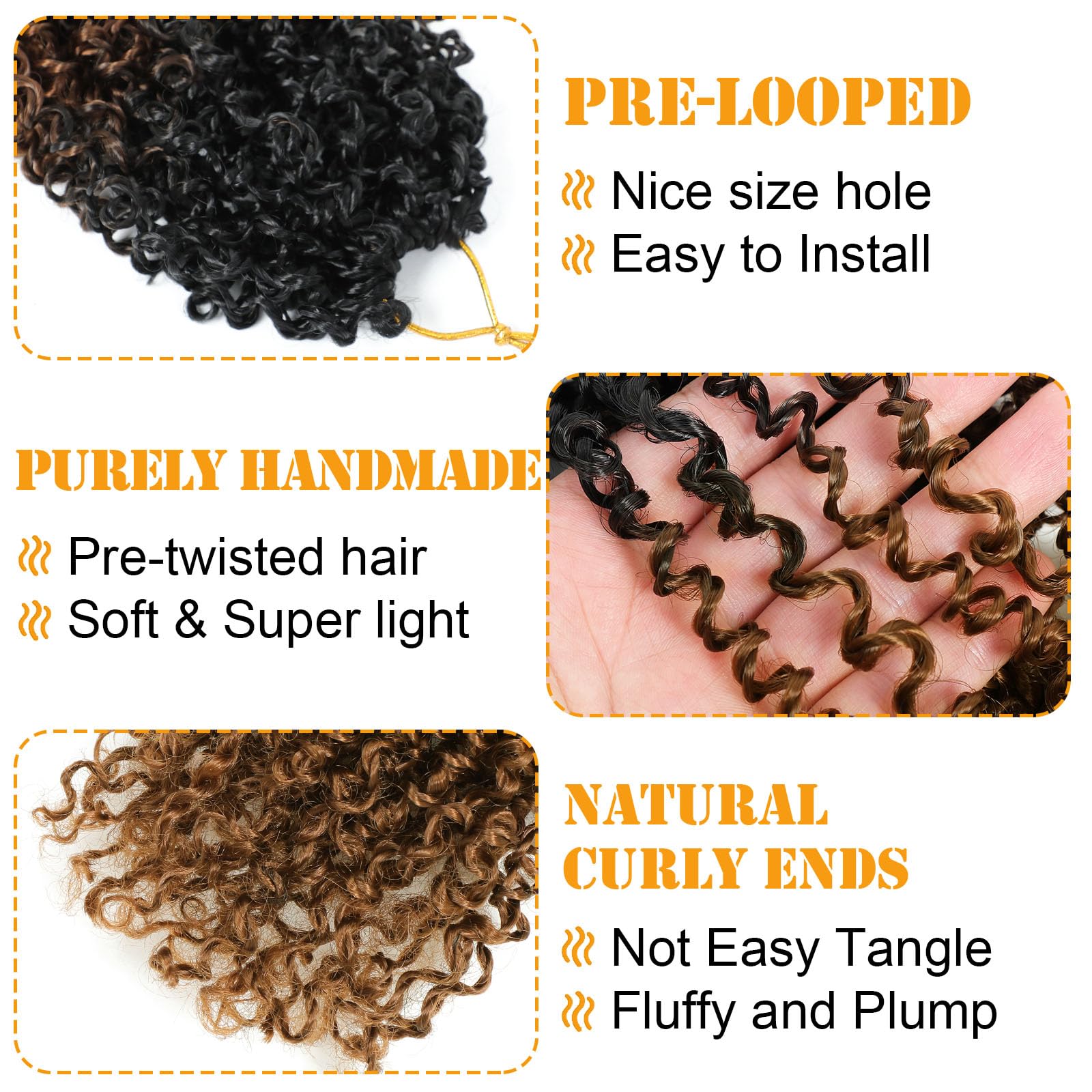 Spring mini passion twist crochet hair showing the detailed curly ends texture.