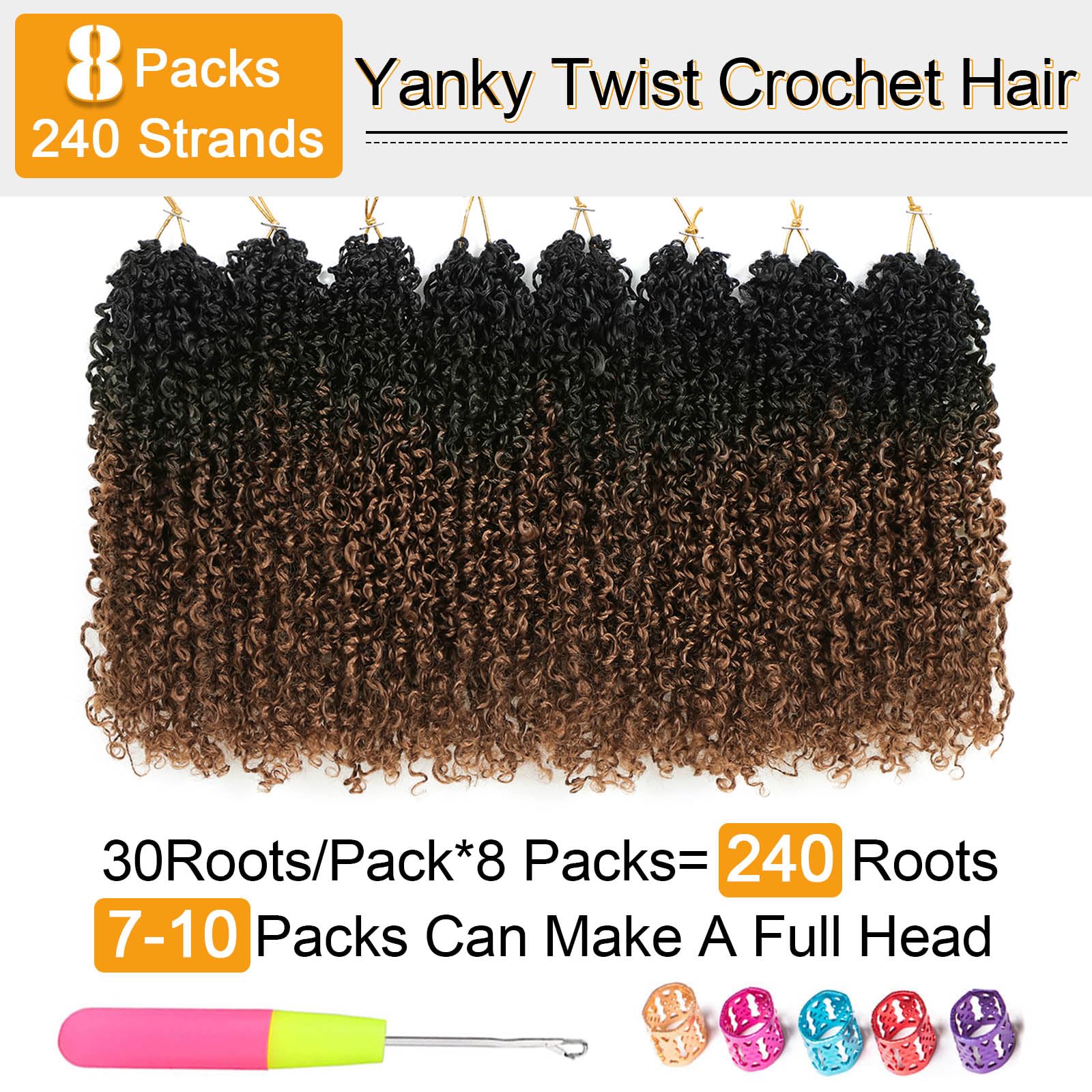 Eight packs packaging layout of Alimiriam synthetic crochet braiding hair.