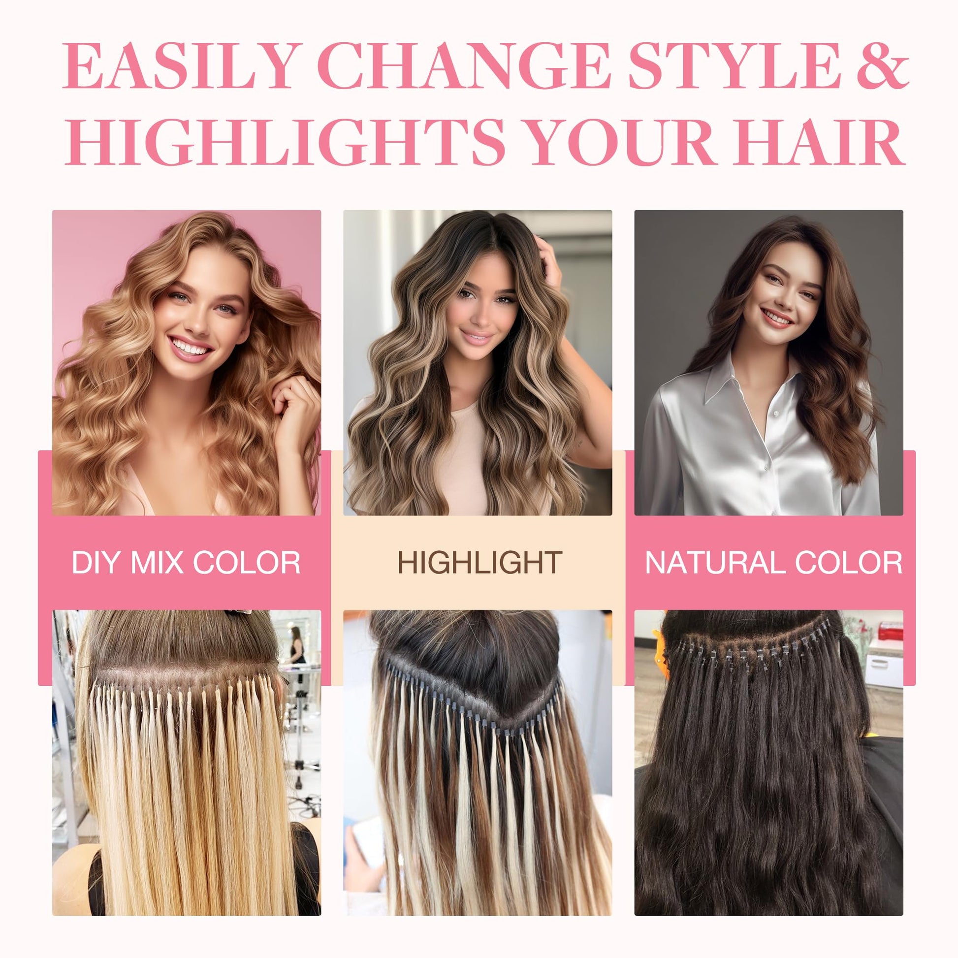 Demonstration of the heat resistant cold fusion hair strands holding a sleek style.