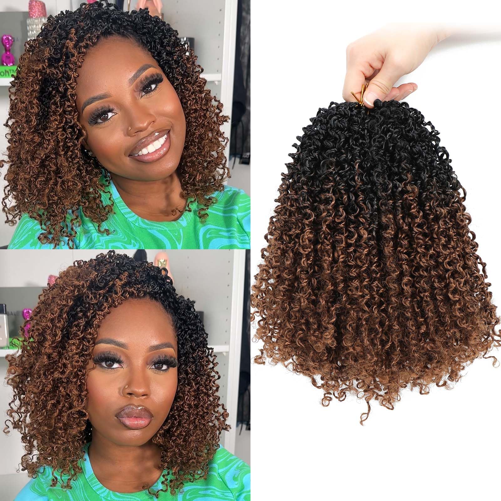 Aksice pre twisted short crochet braids showcasing natural volume and fullness.