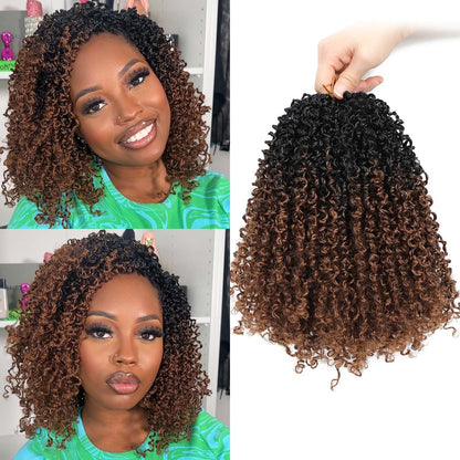 Aksice pre twisted short crochet braids showcasing natural volume and fullness.
