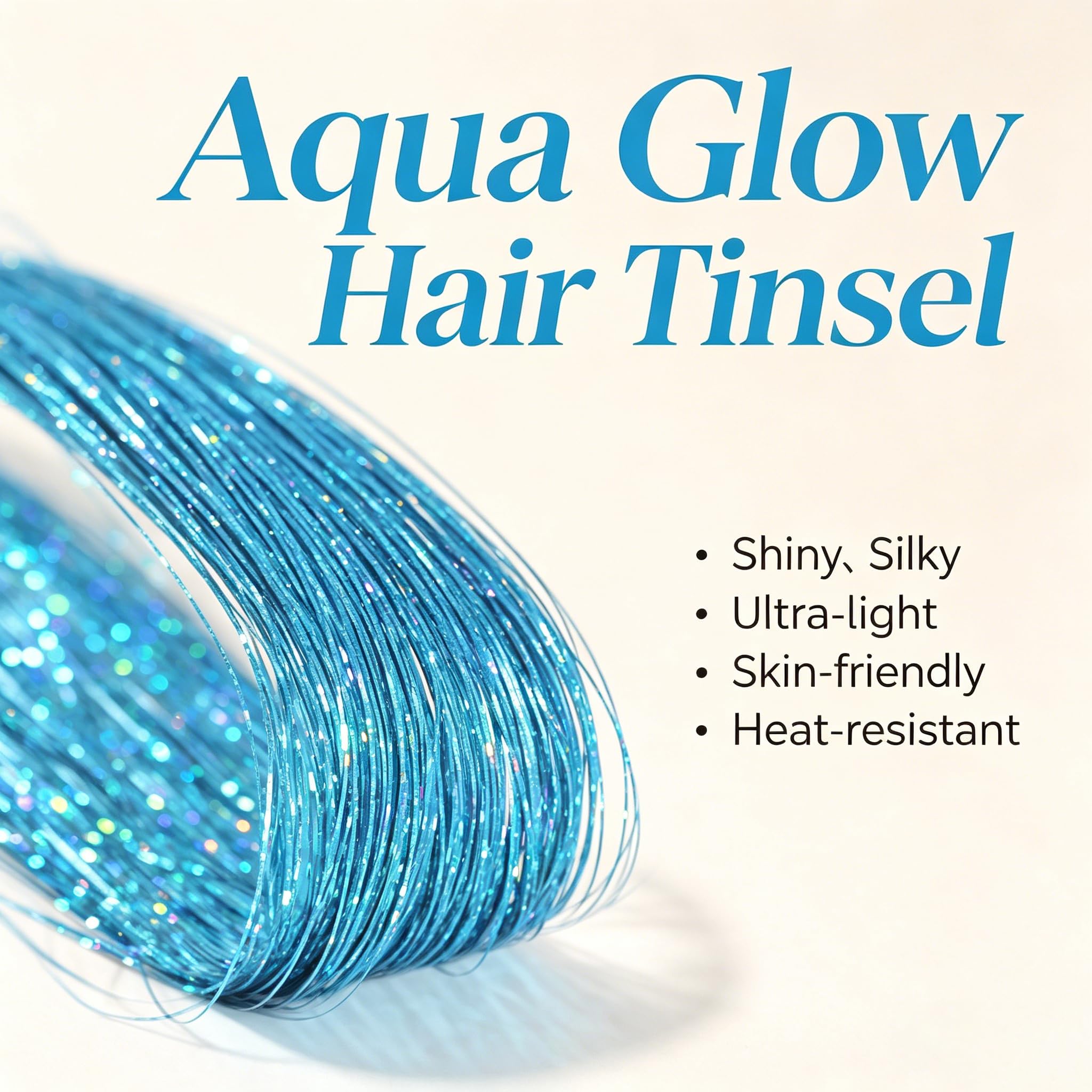 Six pieces of shiny sparkle fairy hair tinsel clips neatly arranged with styling tools