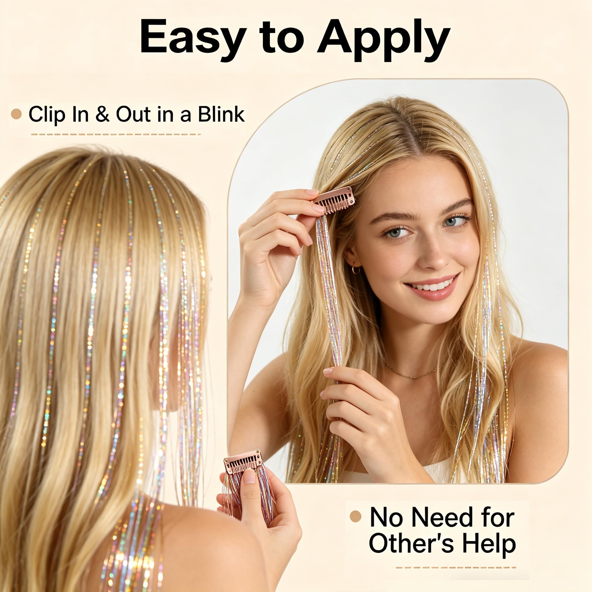 Included accessories showcasing the rat tail comb ponytail hoops and rubber bands pack