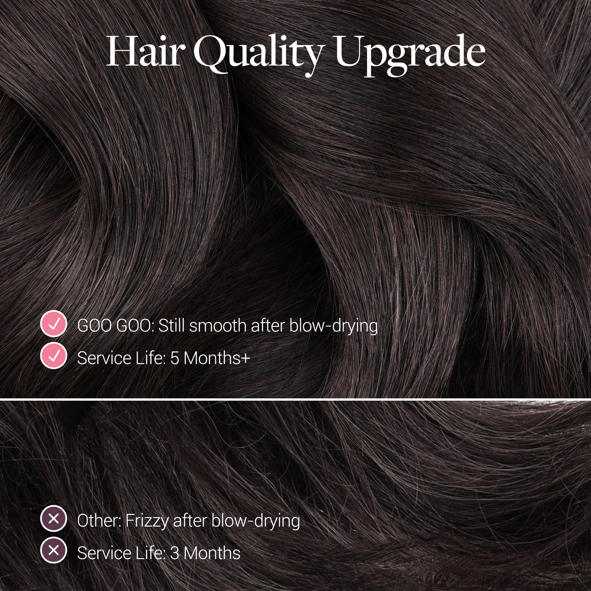 GOO GOO premium virgin hair extension weft texture detail in natural black shade