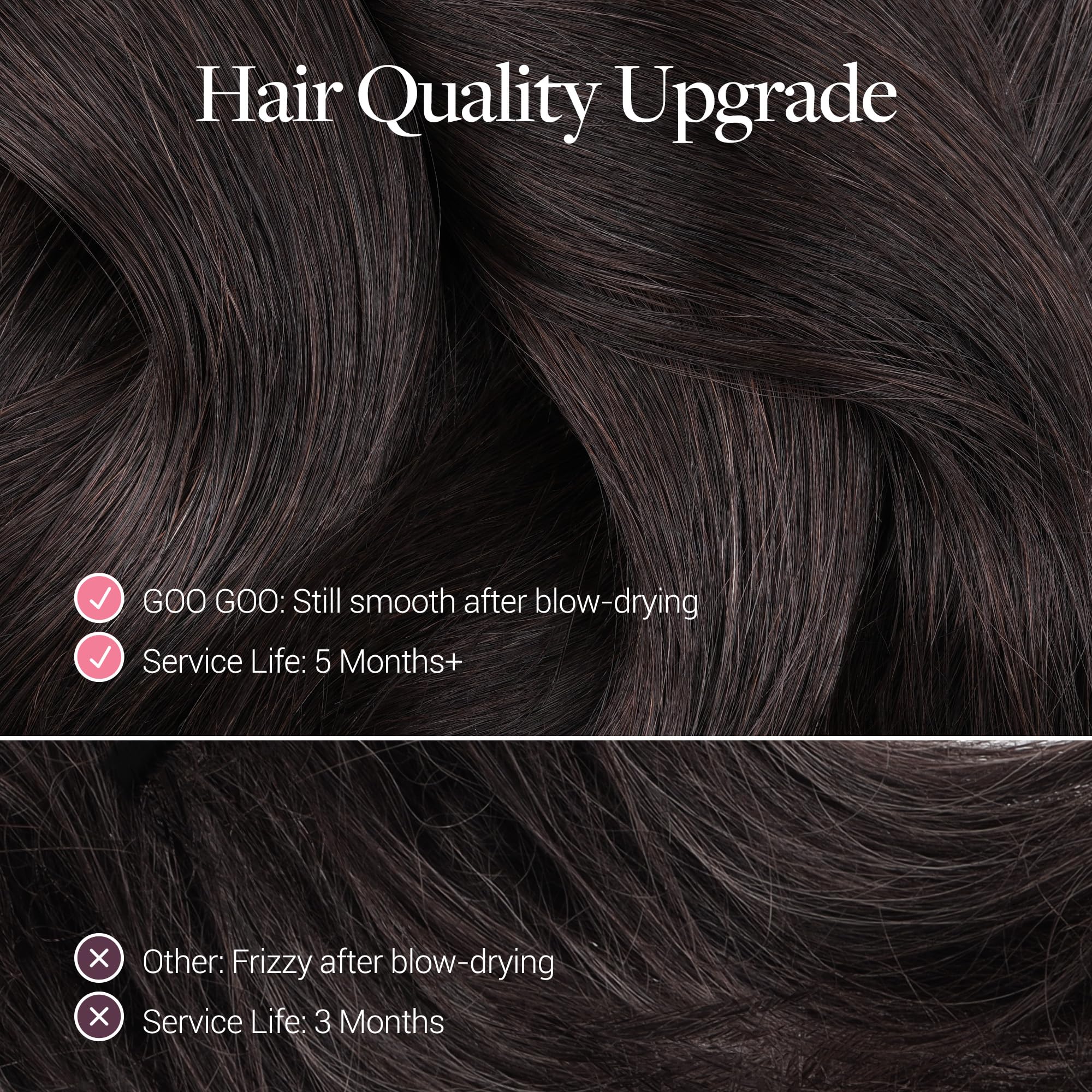 GOO GOO premium virgin hair extension weft texture detail in natural black shade