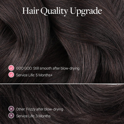GOO GOO premium virgin hair extension weft texture detail in natural black shade