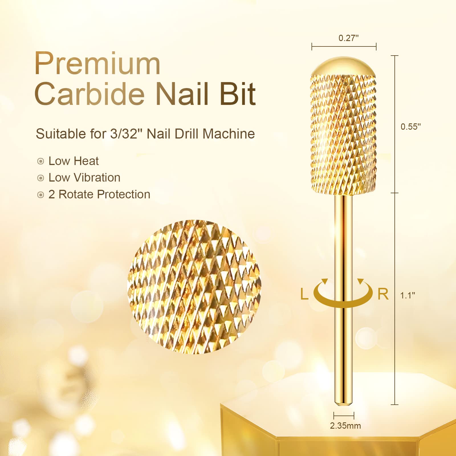 Three count salon quality nail drill bits in extra fine medium and extra coarse grits