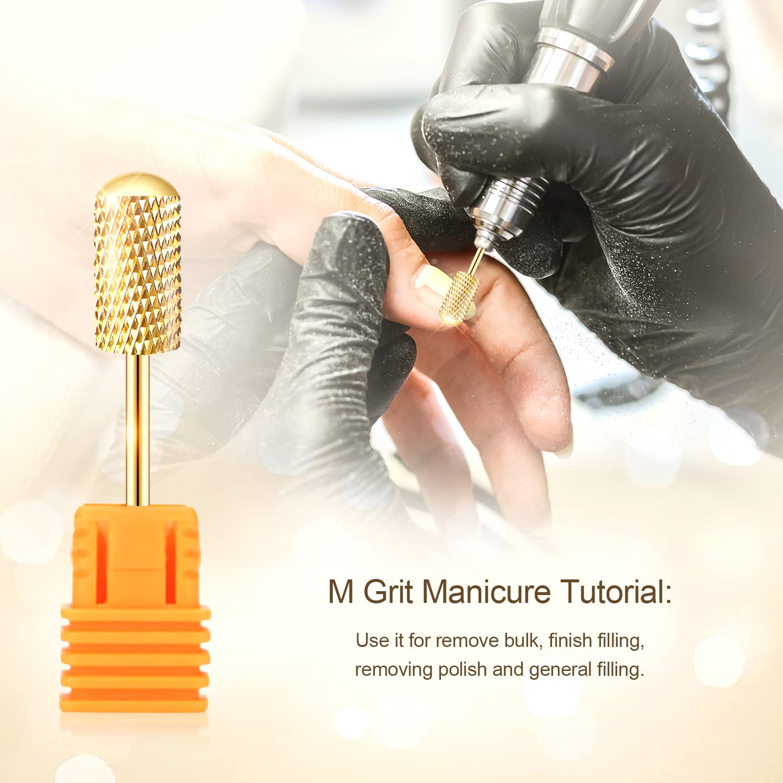 Universal three-thirty-seconds inch shank design on premium gold tungsten carbide e-file bits