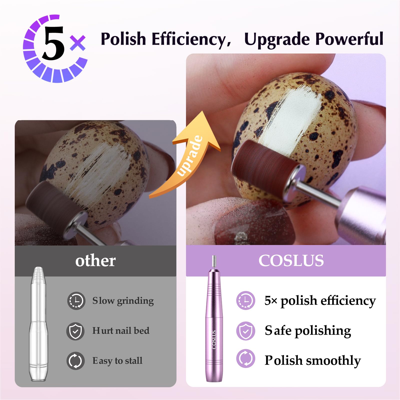COSLUS portable e-file handpiece with premium metallic finishing showing easy grip design