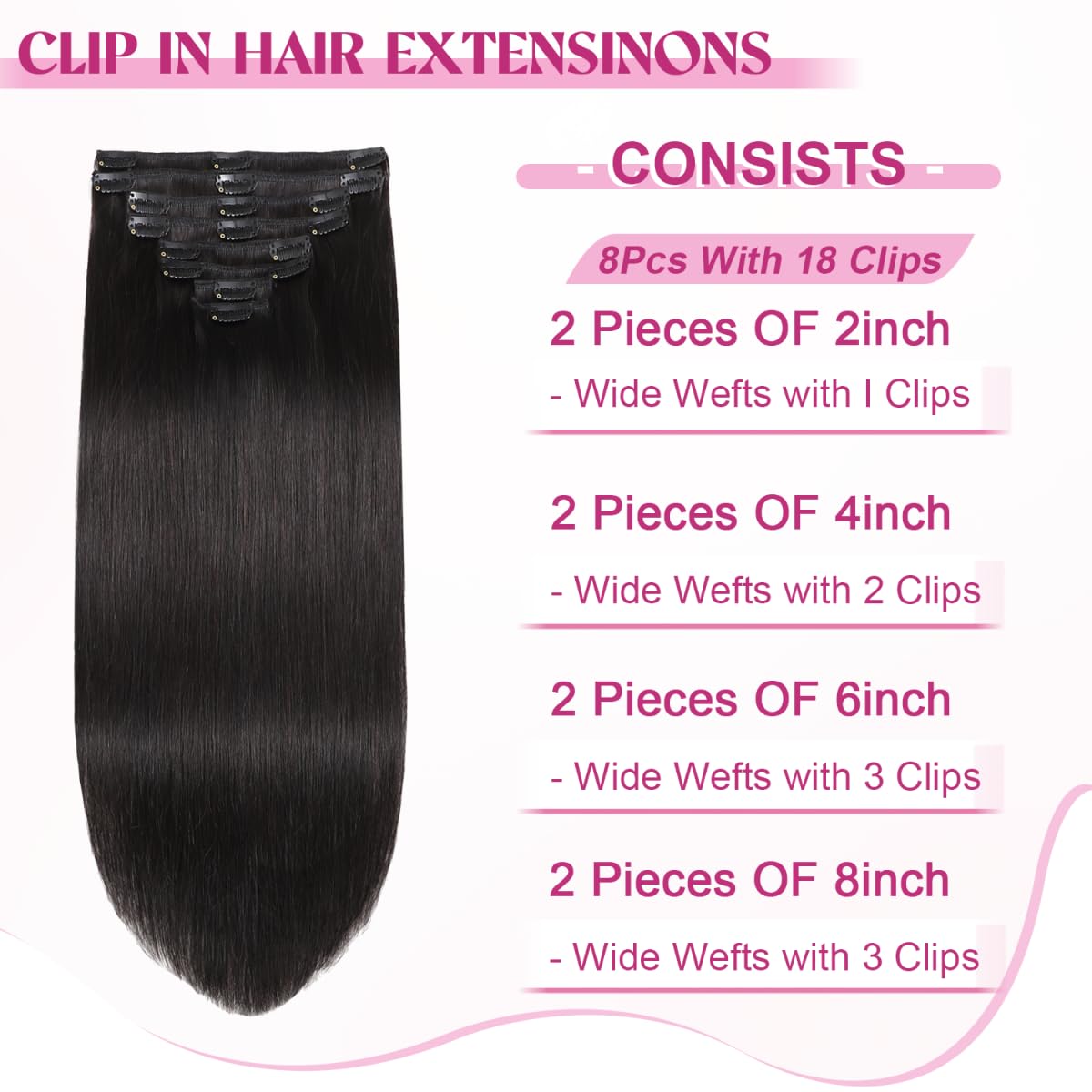 Close up of the invisible double weft design and secure silicone clips on Poginja extensions.