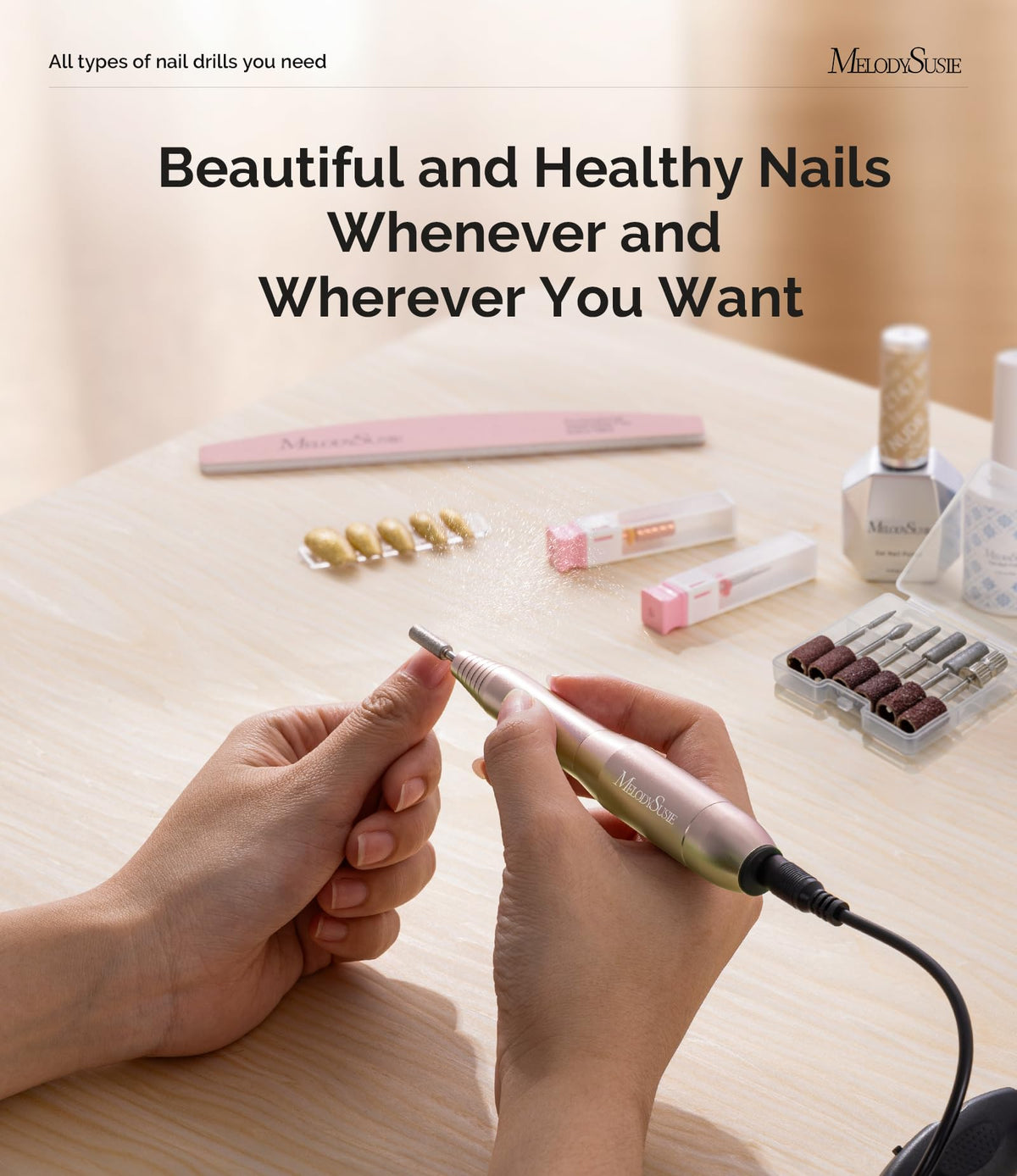 MelodySusie electronic nail care system demonstrating lightweight design in hand