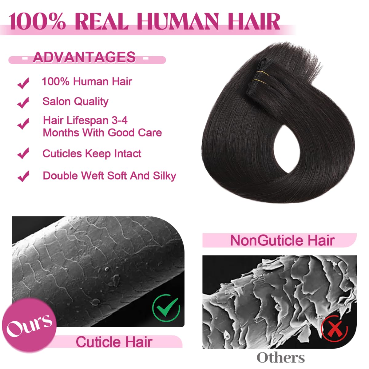 Demonstration of opening the pressure clips on the Poginja real human hair pieces.