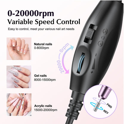 COSLUS electric nail file power connection port and ergonomic pen body alignment view